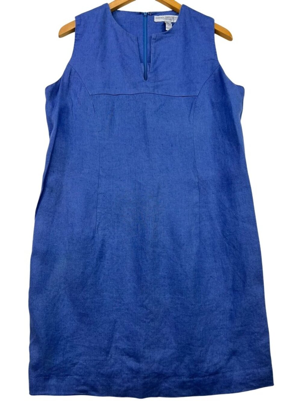 Amanda Smith Petites Women's Pure Linen Split Neck Shift Dress Size 10P Blue